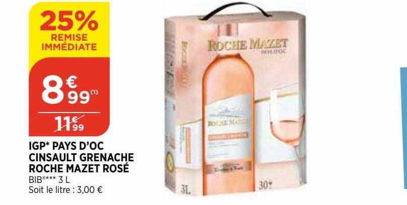 igp pays d'oc cinsault grenache roche mazet rosé 25% remise immédiate