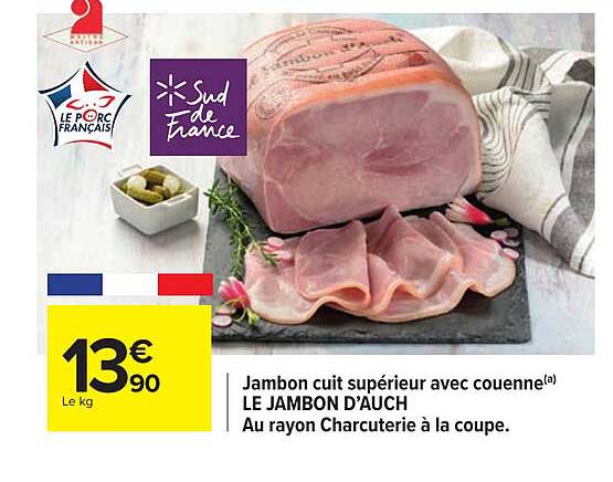 jambon cuit supérieur avec couenne le jambon d'auch