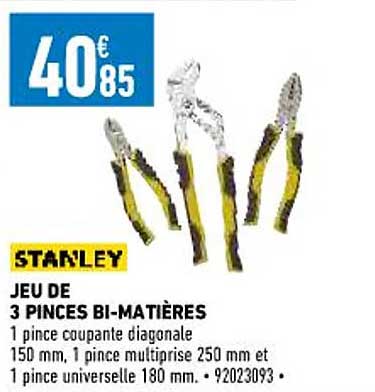 jeu de 3 pinces bi-matières stanley