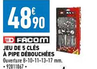 jeu de 5 clés à pipe débouchées facom