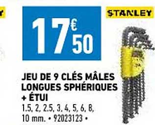 jeu de 9 clés mâles longues sphériques + étui stanley
