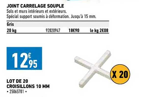 joint carrelage souple, lot de 20 croisillons 10 mm