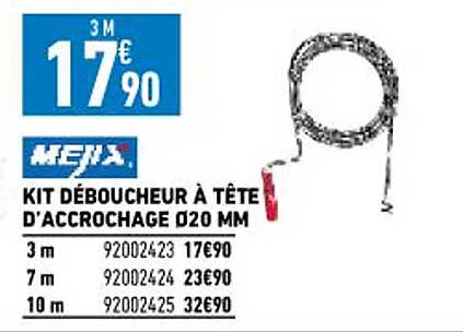 kit déboucheur à tête d'accrochage ø 20 mm