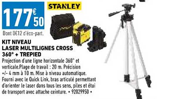 kit niveau laser multilignes cross 360° + trépied stanley