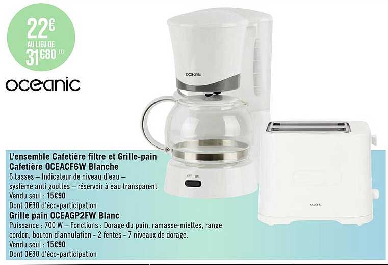 l'ensemble cafetière filtre et grille-pain oceanic