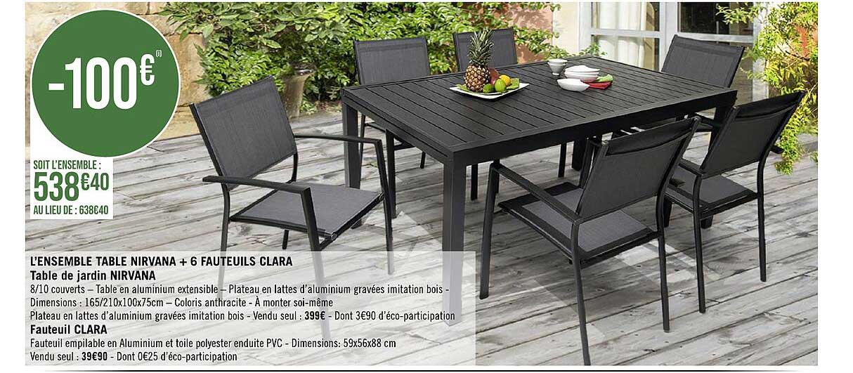 l'ensemble table nirvana + 6 fauteuils clara table de jardin nirvan
