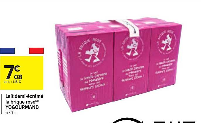 lait demi-écrémé la brique rose yogourmand