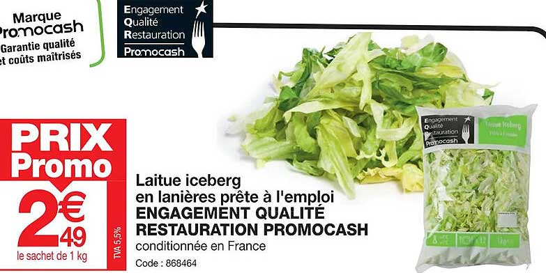 laitue iceberg en lanières prête à l'emploi engangement qualité restauration promocash