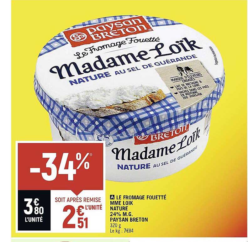 le fromage fouetté mme loik nature 24% m.g. paysan breton