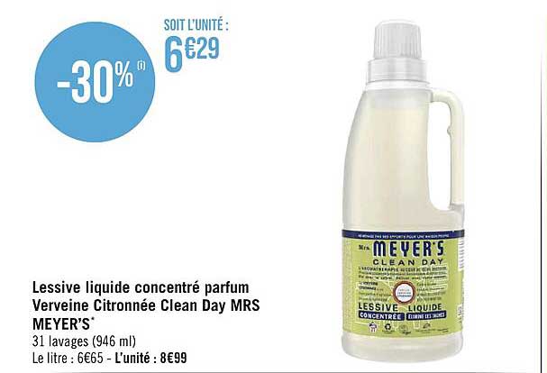 lessive liquide concentré parfum verveine citronnée clean day mrs meyer's