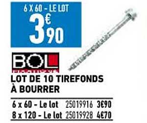 lot de 10 tirefonds pà bourrer bol