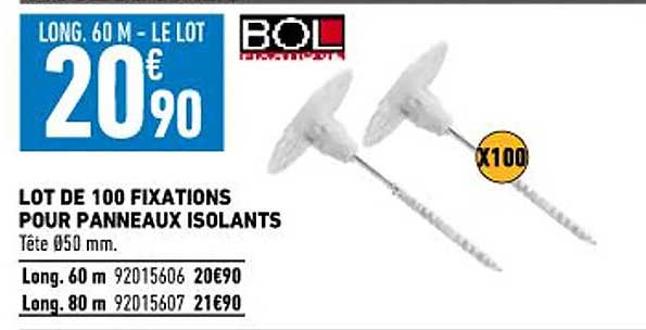 lot de 100 fixations pour panneaux isolants bol
