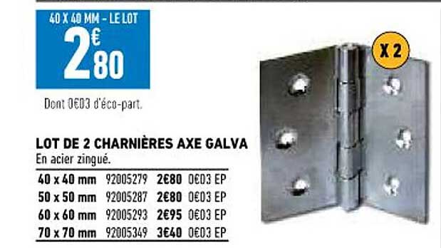 lot de 2 charnières axe galva