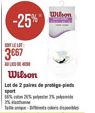 lot de 2 paires de protège-pieds sport wilson