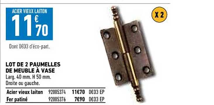 lot de 2 paumelles de meuble à vase