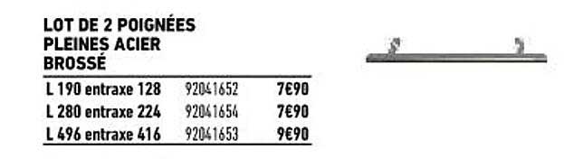 lot de 2 poignées pleines acier brossé