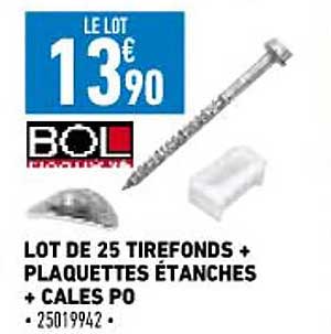 lot de 25 tirefonds + plaquettes étanches + cales po bol