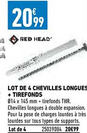 lot de 4 chevilles longues + tirefonds red head
