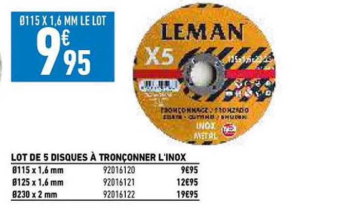 lot de 5 disques à tronçonner l'inox