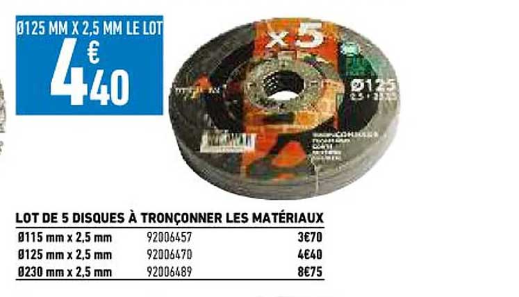 lot de 5 disques à tronçonner les matériaux