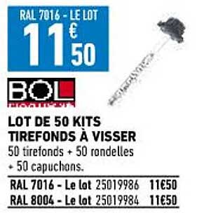 lot de 50 kits tirefonds à visser bol
