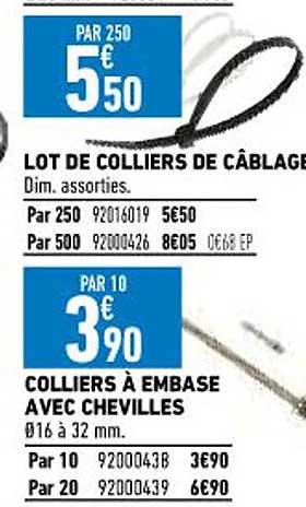lot de colliers de câblage, colliers à embase avec chevilles