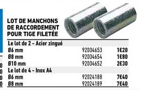 lot de manchons de raccordement pour tige filetée