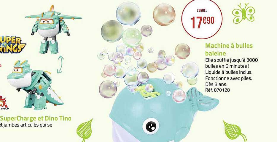 machine à bulles baleine supercharge et dino tino