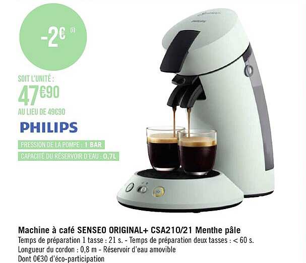 machine à café senseo original + csa210 21 menthe pâle