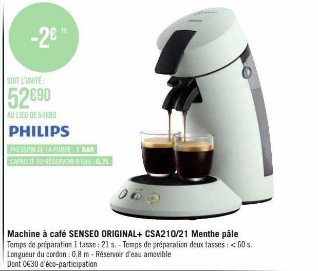 machine à café senseo original+ csa210 21 menthe pâle philips
