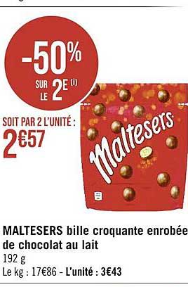 maltesers bille croquante enrobée de chocolat au lait -50% sur le 2e