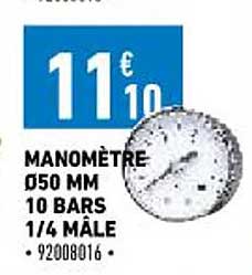 manomètre ø50 mm 10  bars 1-4 mâle