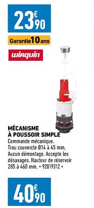 mécanisme à poussoir simple wirquin