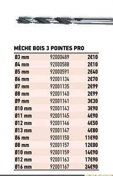 mèche bois 3 pointes pro