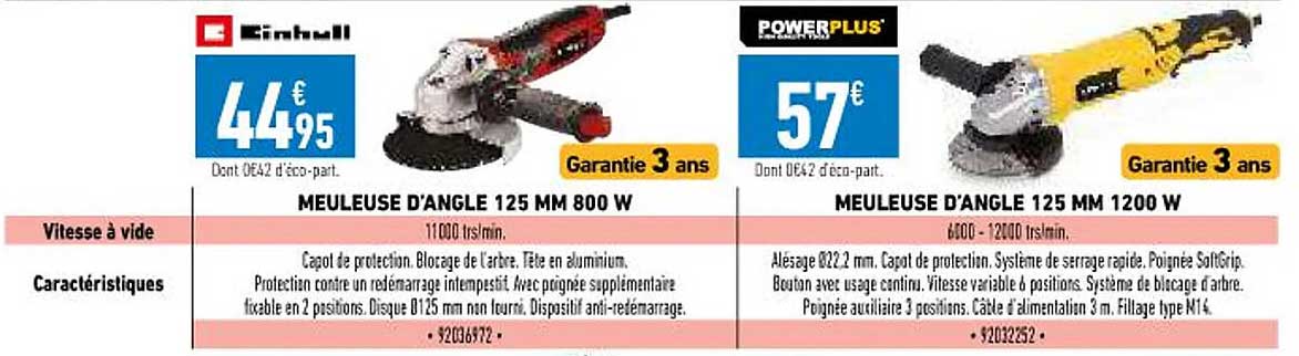 meuleuse d'angle 125 mm 800w einhell, meuleuse d'angle 125 mm 1200w powerplus