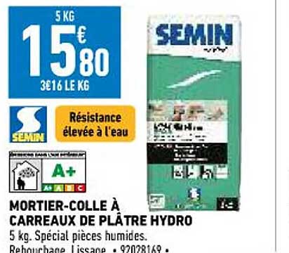 mortier-colle à carreaux de plâtre hydro semin