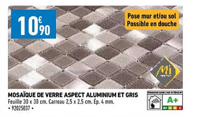 mosaïque de verre aspect aluminium et gris