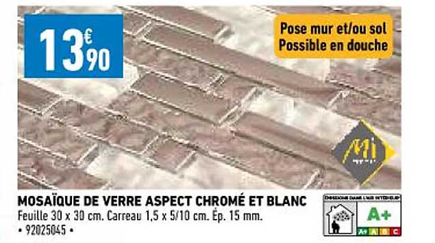 mosaïque de verre aspect chromé et blanc