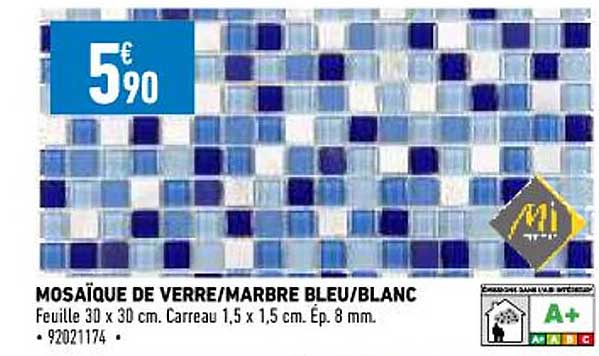 mosaïque de verre-marbre bleu-blanc
