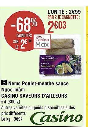 nems poulet-menthe sauce nuoc-mâm casino saveurs d'ailleurs