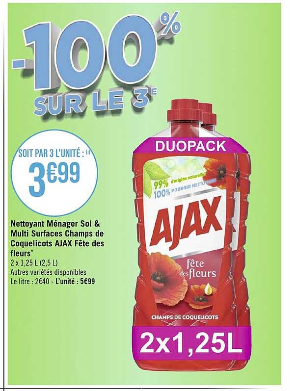 nettoyant ménager sol & multi surface champs de coquelicots ajax fête des fleurs -100% sur le 3e