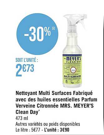 nettoyant multi surfaces fabriqué avec des huiles essentielles parfum verveine citronnée mrs. meyer's clean day
