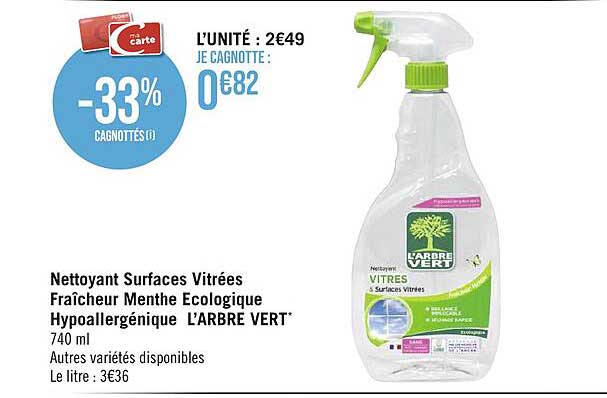 nettoyant surfaces vitrées fraîcheur menthe écologique hypoallergénique l'arbre vert