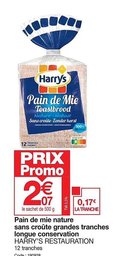 pain de mie nature sans croûte grandes tranches longue conservation harry's restauration