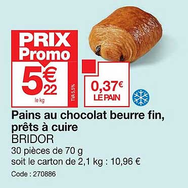 pains au chocolat beurre fin, prêts à cuire bridor