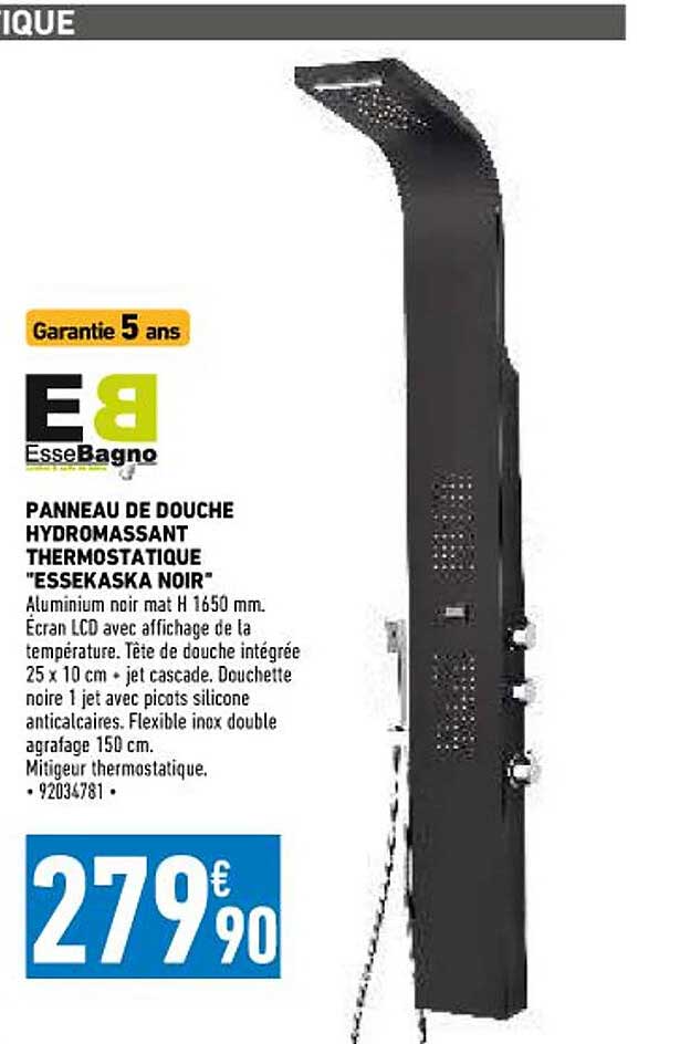 panneau de douche hydromassant thermostatique "essekaska noir" essebagno