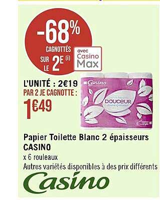 papier toilette blanc 2 épaisseurs casino