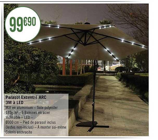 parasol excentré arc 3m à led