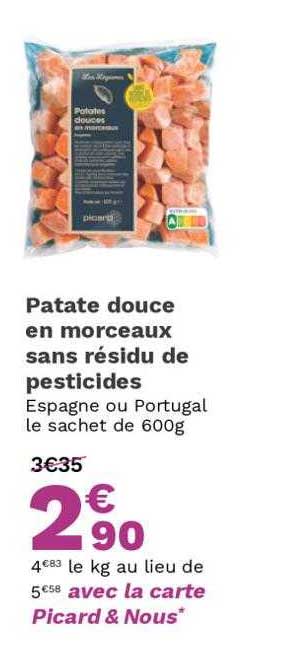 patate douce en morceaux sans résidu de pesticides