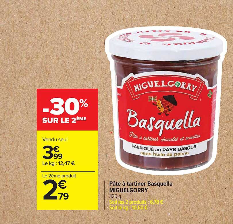 pâte à tartiner basquella miguelgorry -30% sur le 2ème